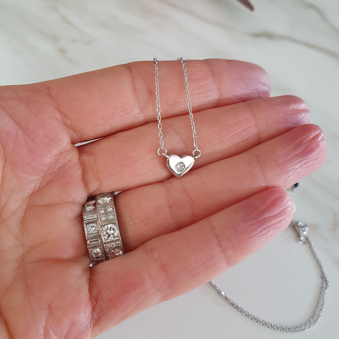 Mini Sterling Silver Heart Necklace With Zircon, Minimalist Gifts Of Love