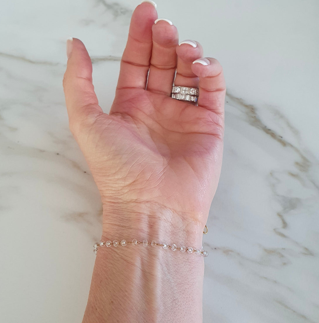 Clear Quartz Bead Bracelet, March Birthstone Jewellery