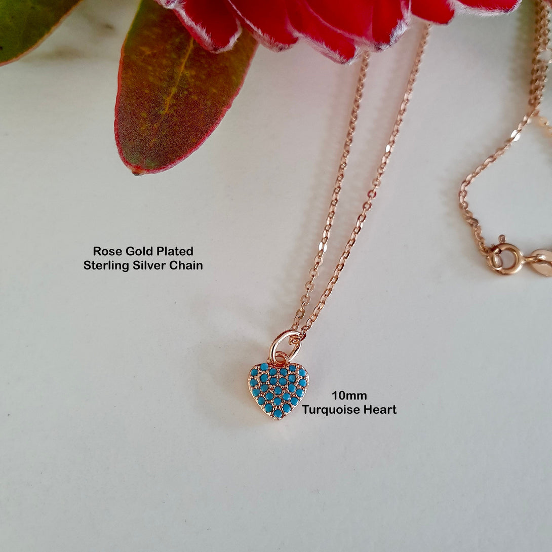 Turquoise And Rose Gold Heart Necklace, December Birthstone Jewellery