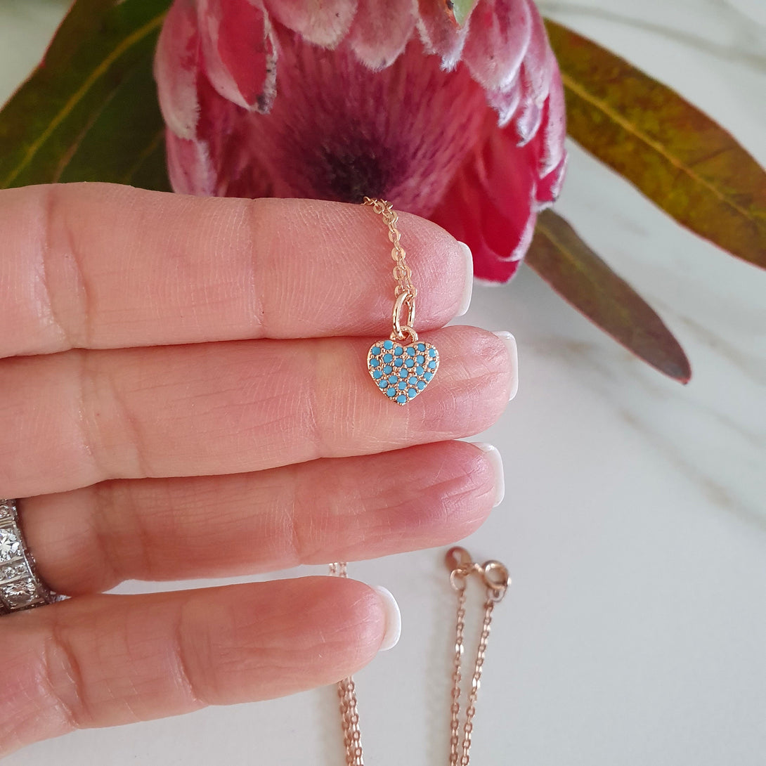 Turquoise And Rose Gold Heart Necklace, December Birthstone Jewellery