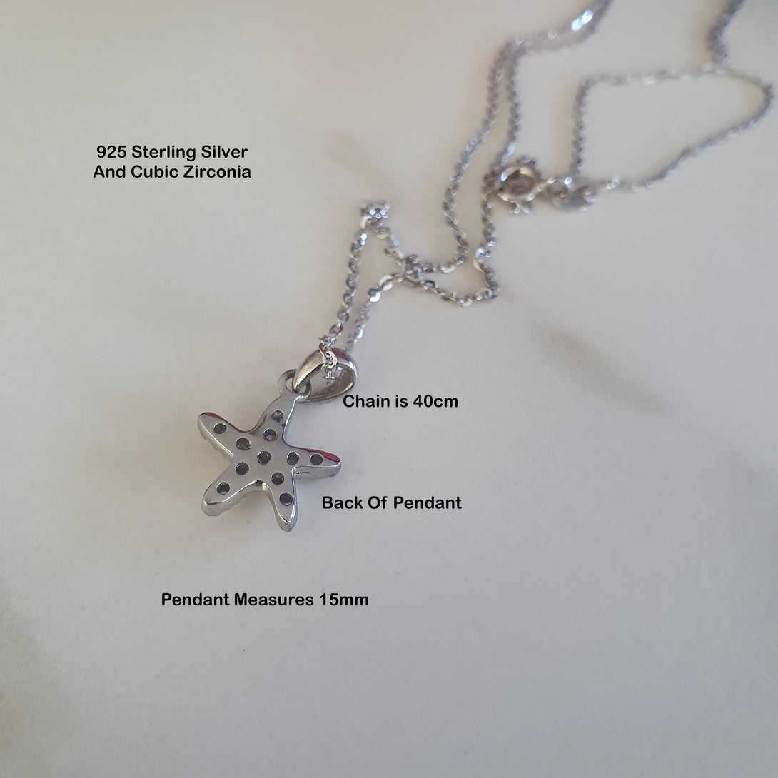 Sterling Silver And Zircon Starfish Necklace, Symbolic Gifts