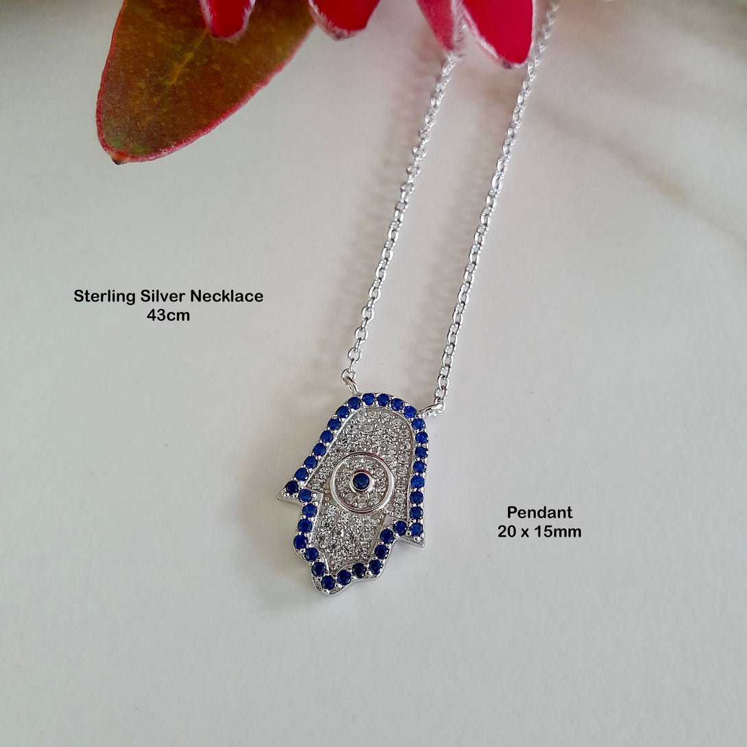 Sterling Silver Hamsa Necklace, Protective Jewellery