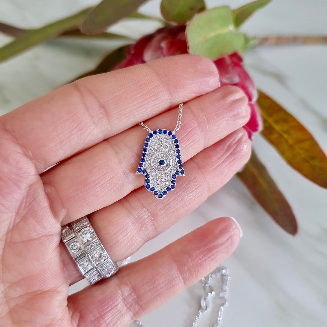 Sterling Silver Hamsa Necklace, Protective Jewellery