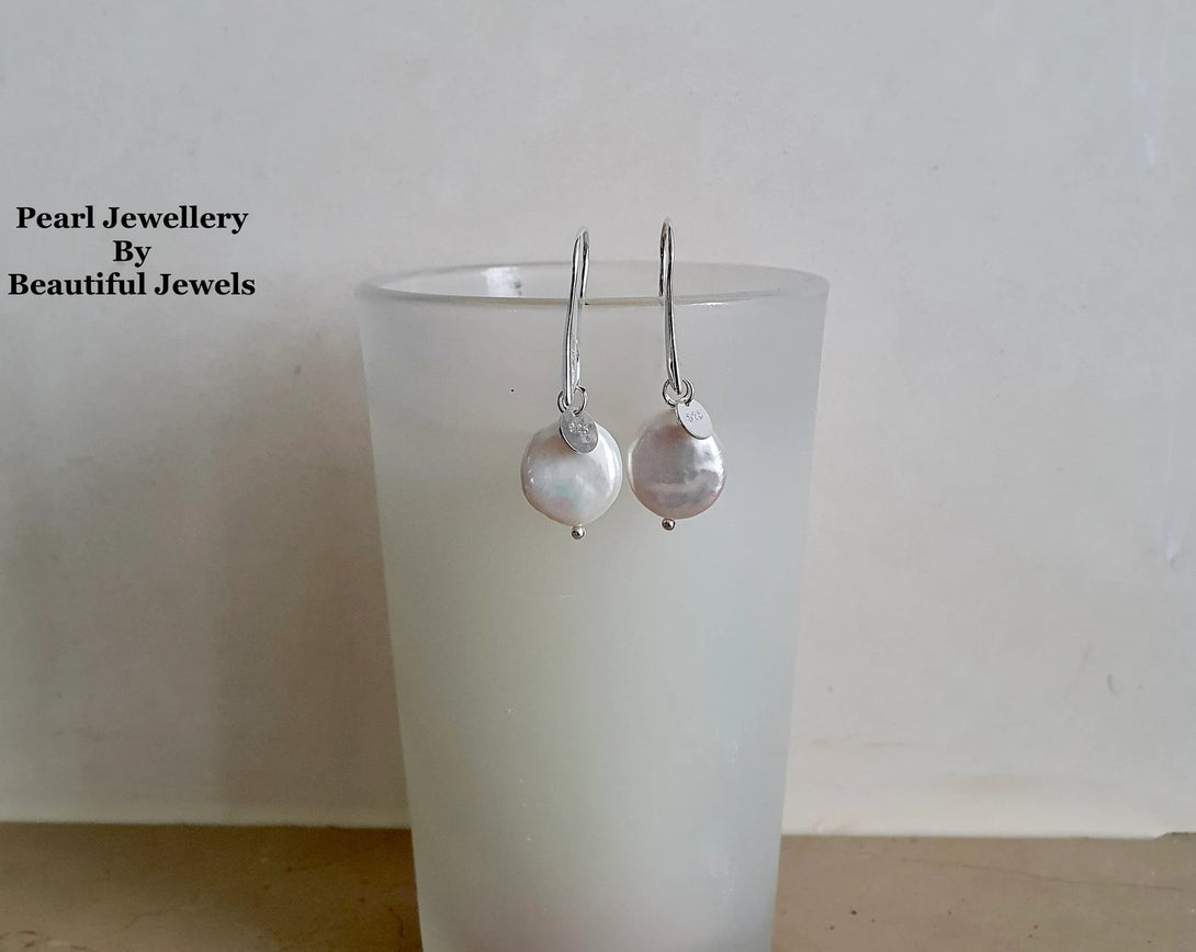 Sterling Silver Coin Pearl Earrings, Symbolic June Birthstone Jewellery