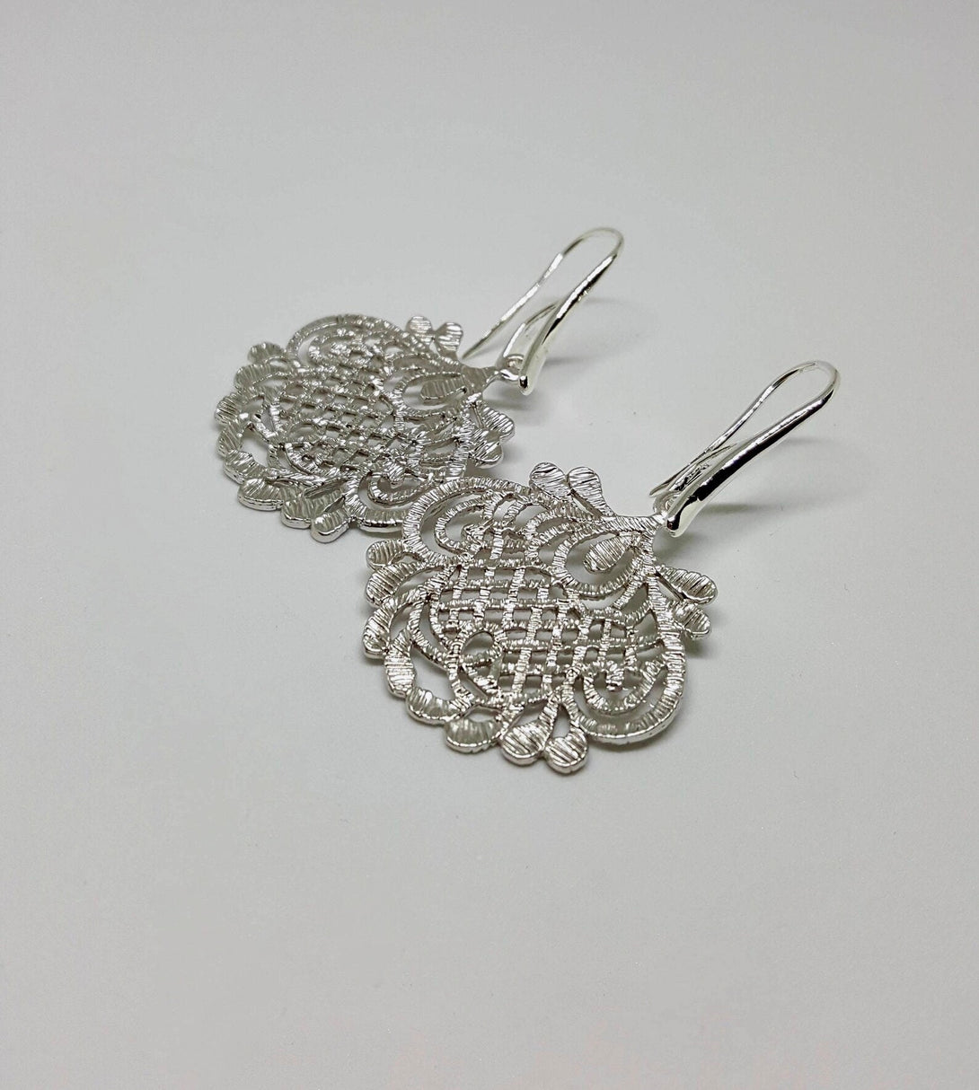 Filigree Lotus Earrings In Pewter And Sterling Silver