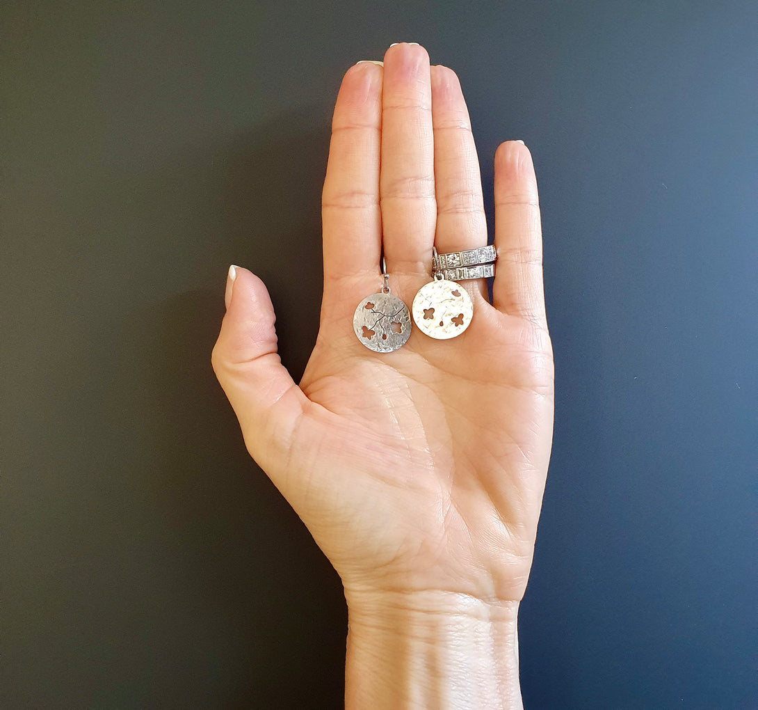 Hammered Silver Cherry Blossom Disc Earrings