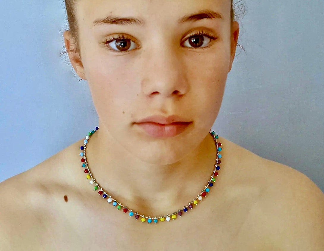 Rainbow Necklace, Multi Colour Beaded Choker, Pride Jewellery