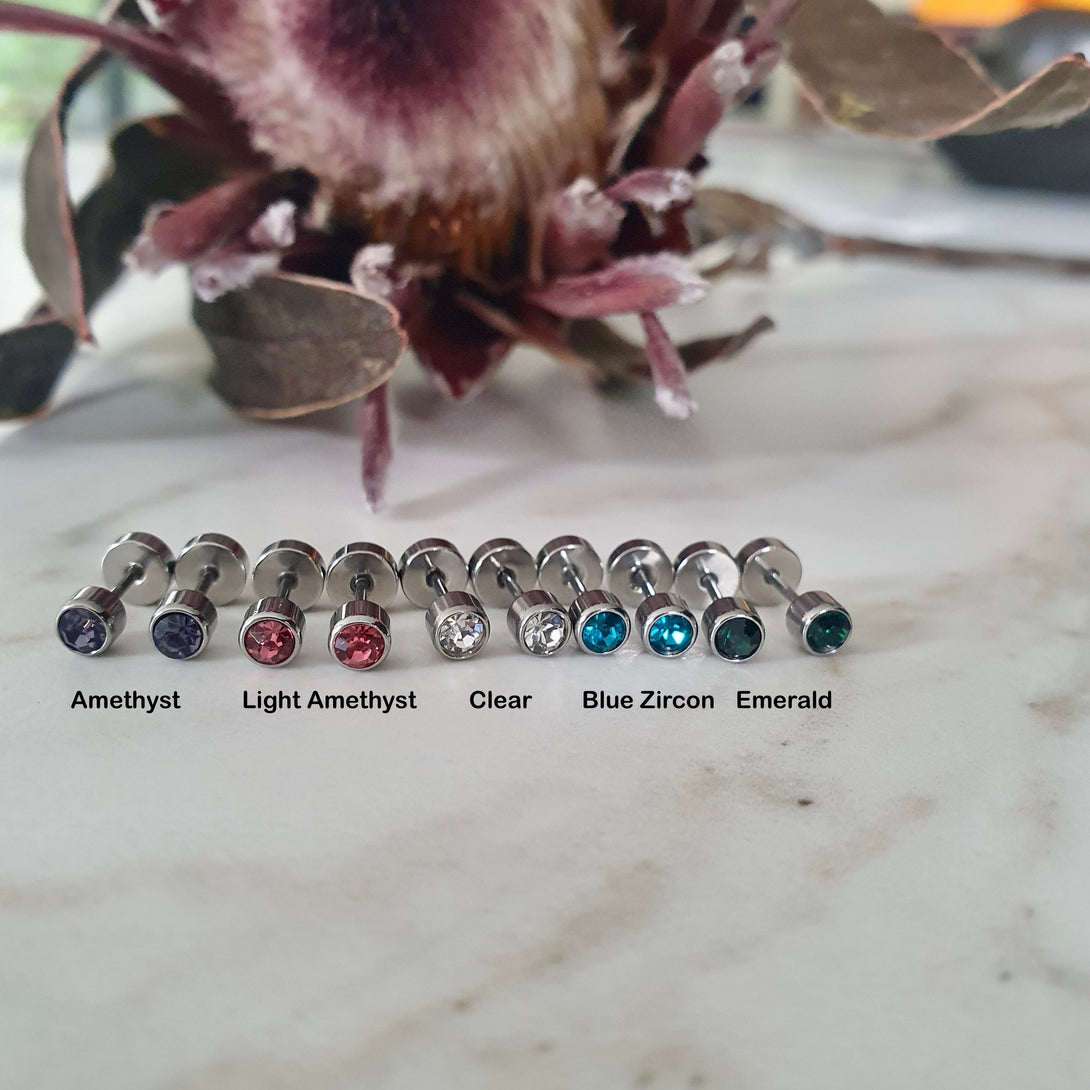 Screw Back Birthstone Studs, Secure Earrings For Kids, Multi Piercings, Helix, Cartilage