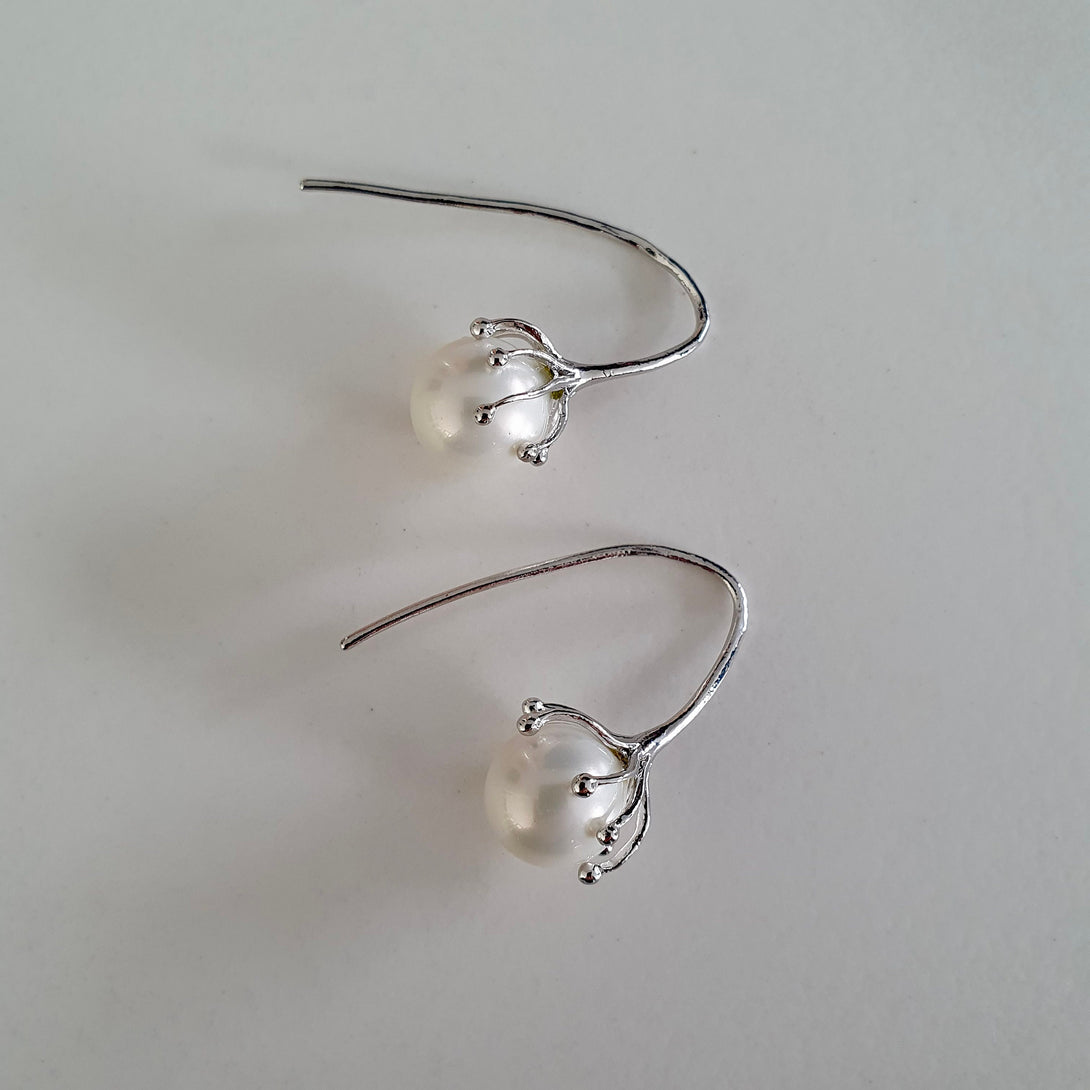 Sterling Silver Art Deco Pearl Drop Earrings