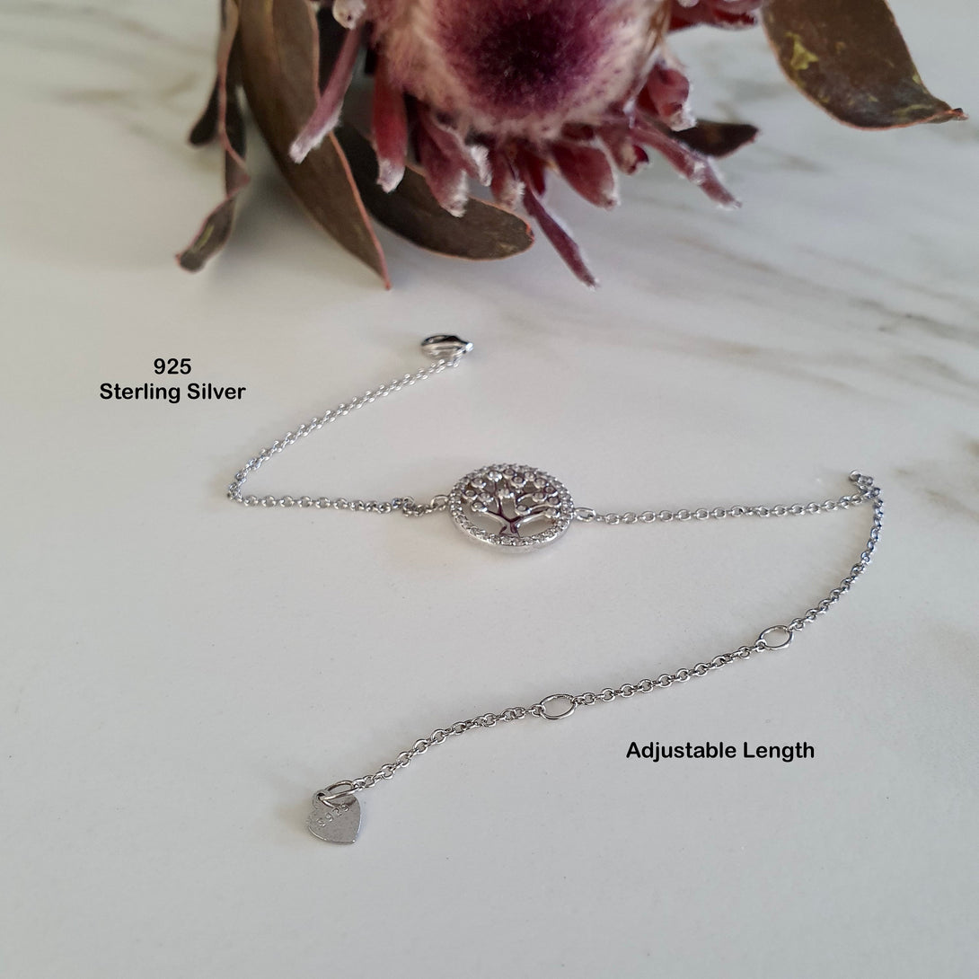 Tree Of Life Bracelet In Sterling Silver With Zircons, Symbolic, Meaningful Gifts