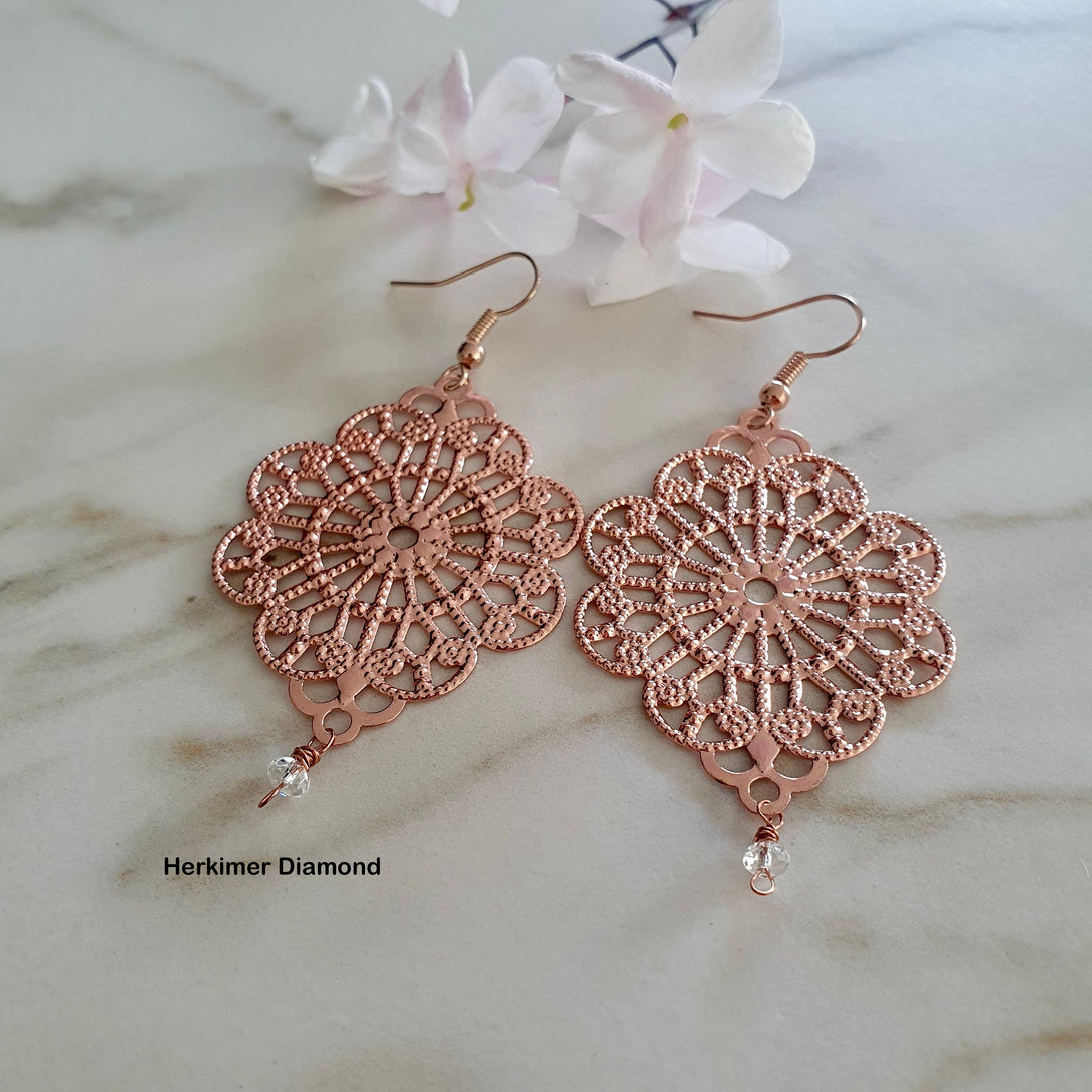 Moroccan Filigree Earrings With Gemstone Drop