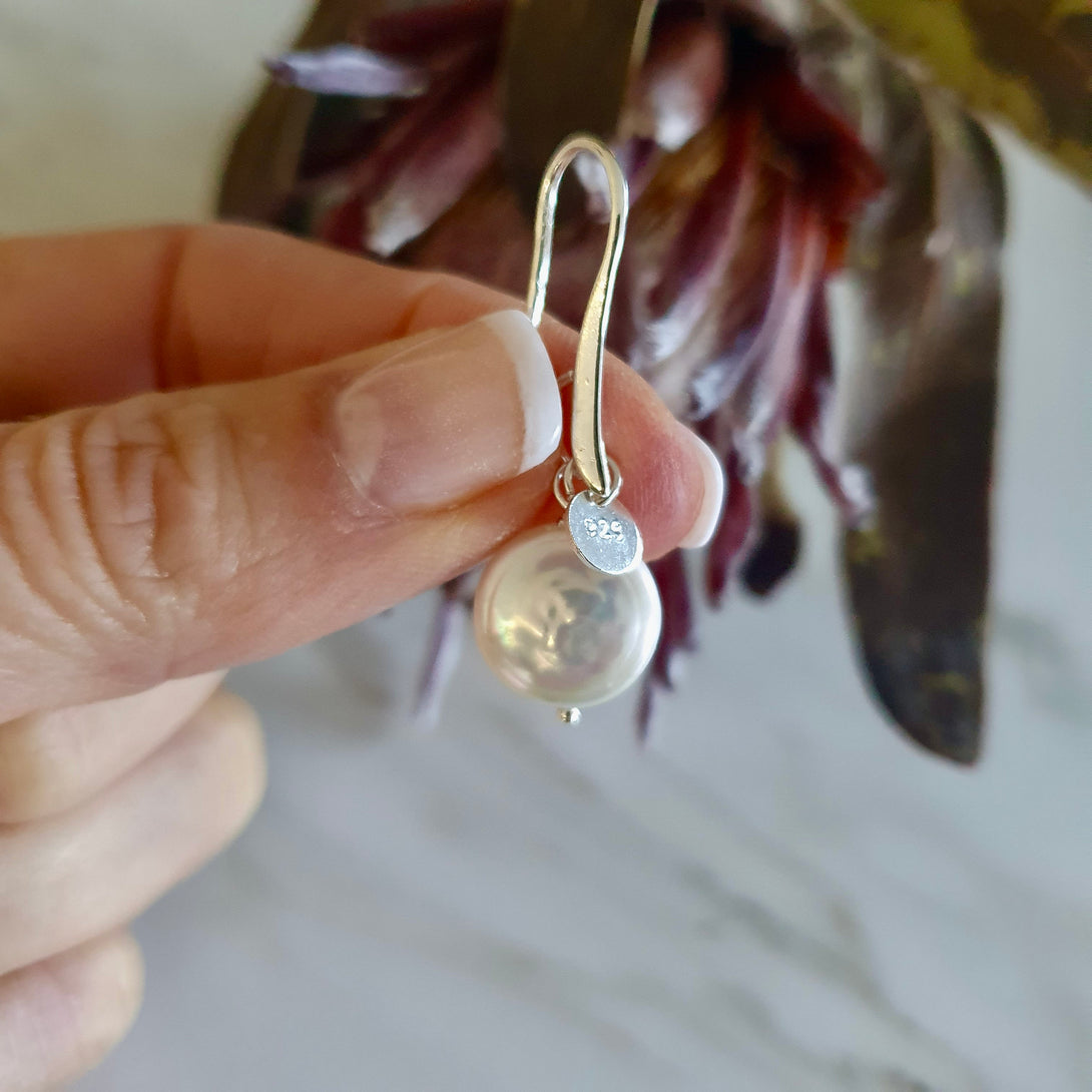 Sterling Silver Coin Pearl Earrings, Symbolic June Birthstone Jewellery