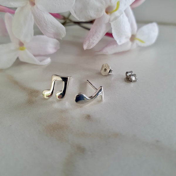 Sterling Silver Music Note Stud Earrings