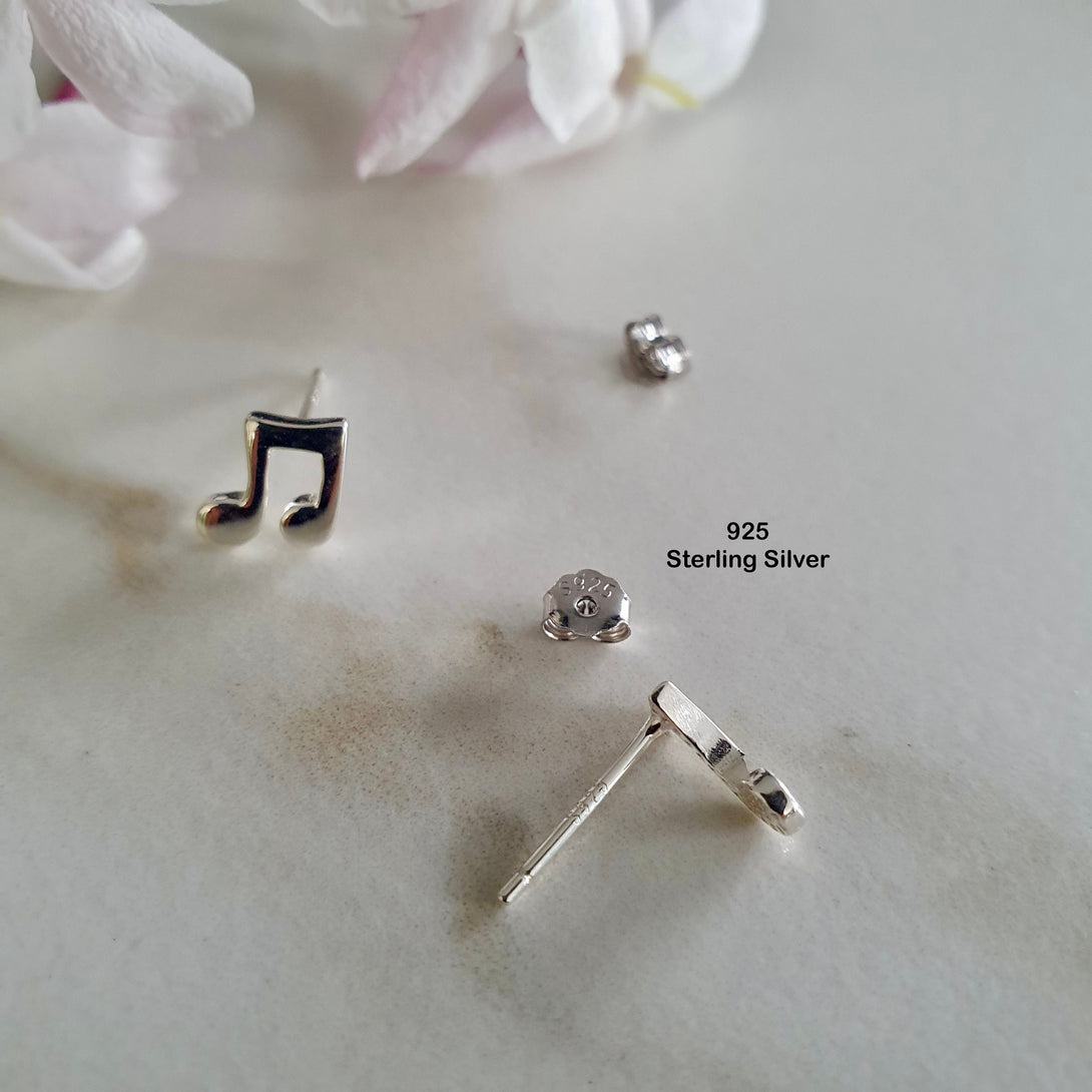 Sterling Silver Music Note Stud Earrings