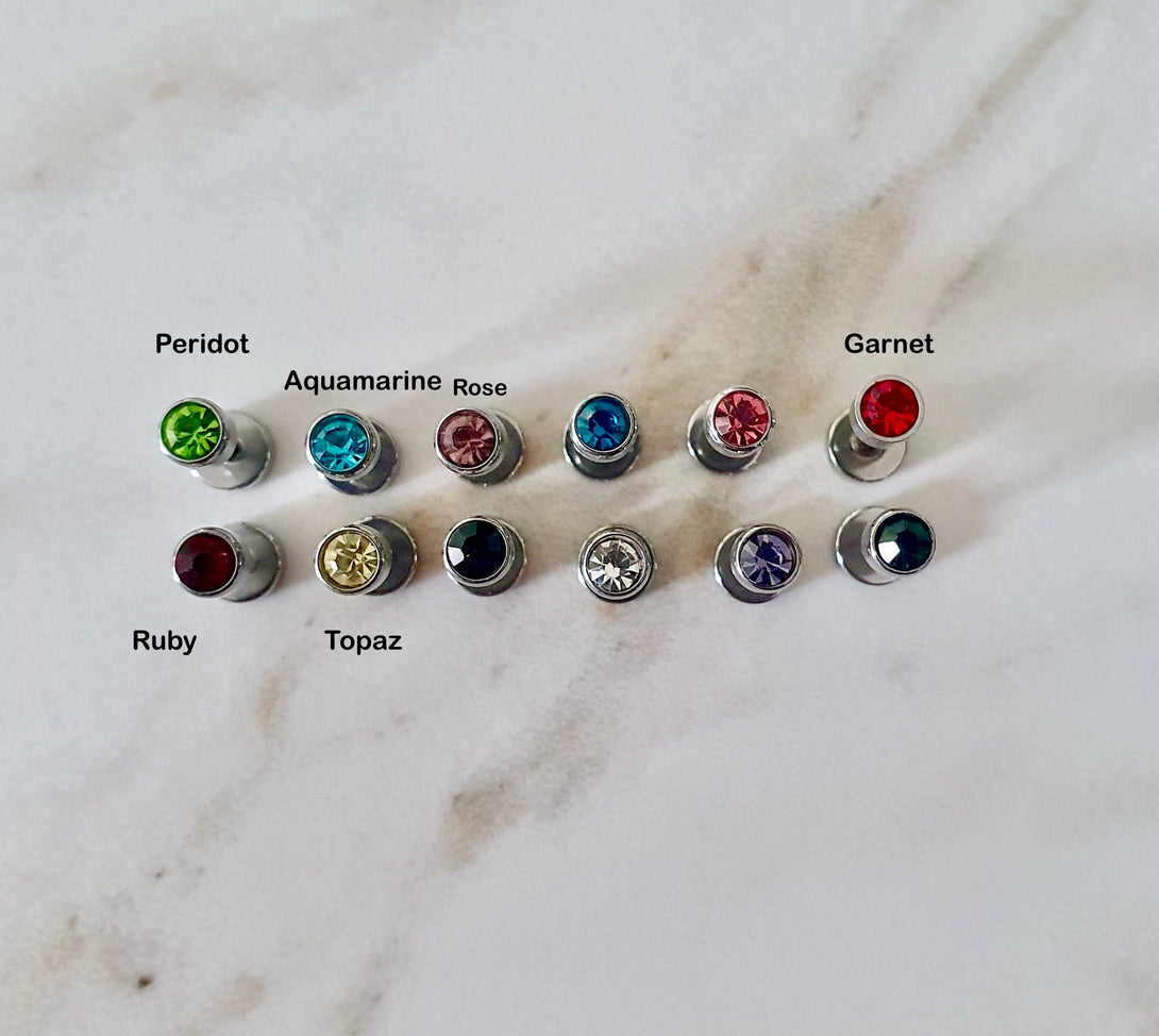 Screw Back Birthstone Studs, Secure Earrings For Kids, Multi Piercings, Helix, Cartilage