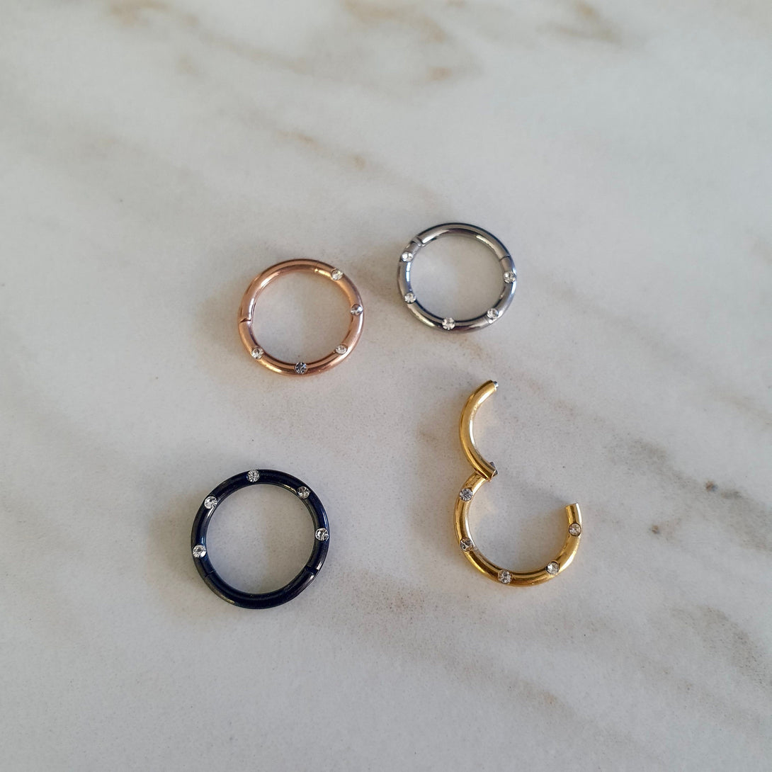 Titanium CZ Septum, Tragus, Helix, Daith Piercing, Cartilage Jewellery, Hinged Hoop