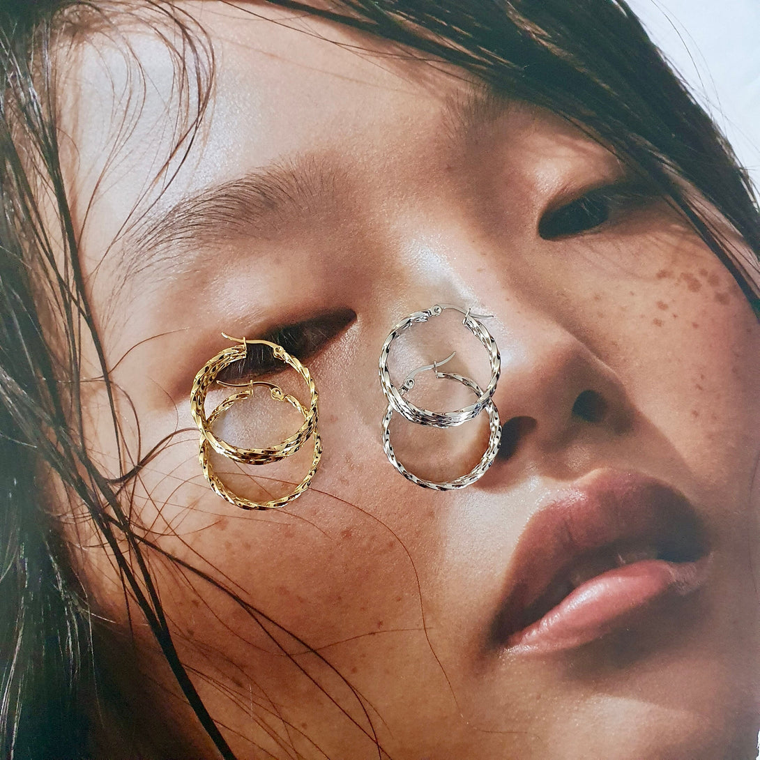 Titanium Trinity Earrings, Triple Creole Hoops In Silver Or Gold