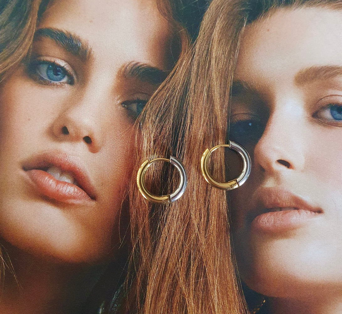 Titanium Double Colour Huggie Hoop Earrings - Reversible Hoops, Wear as Gold or Silver, Vacuum Plated, Tarnish Free