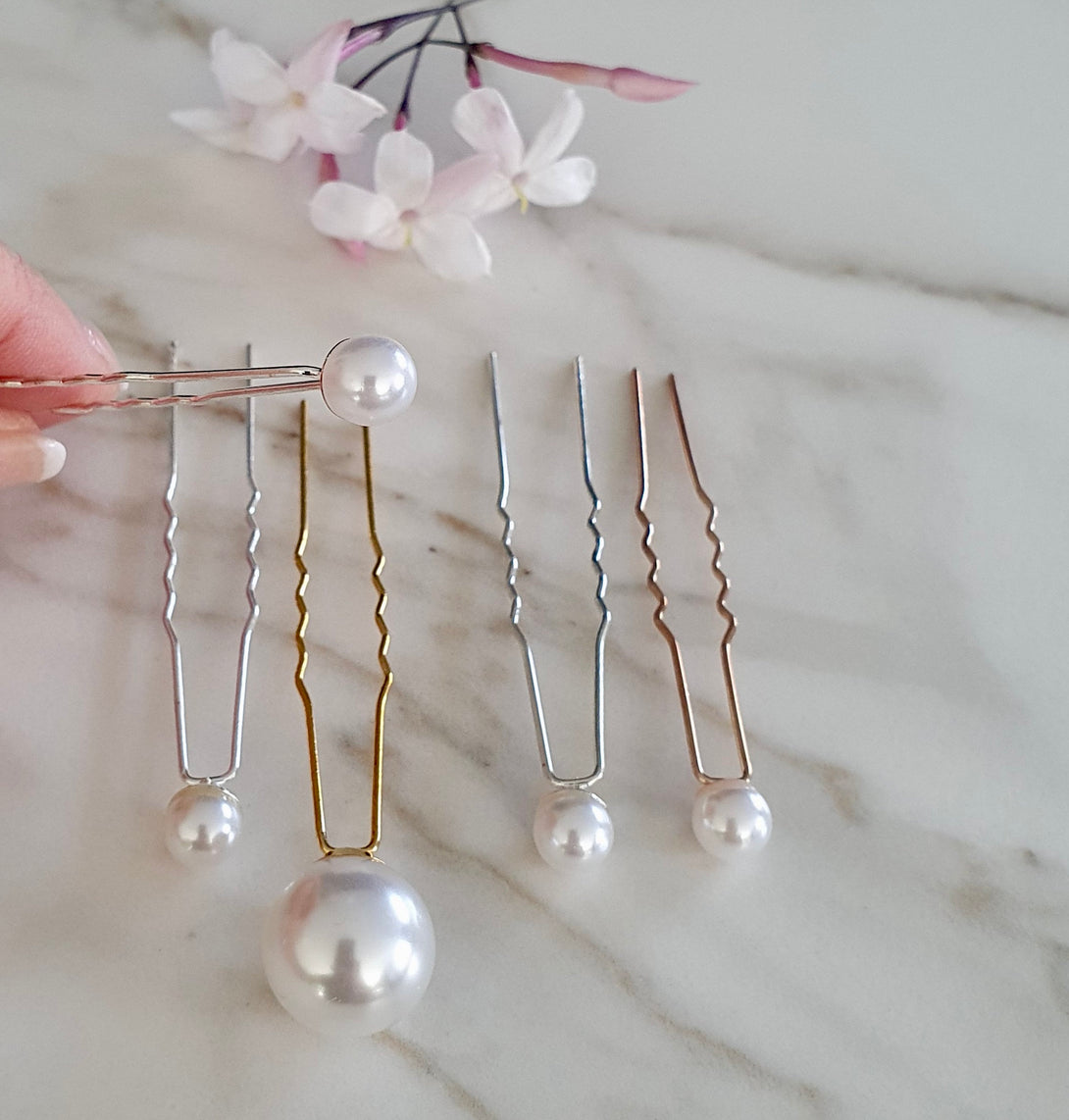 Pearl Bridal Hair Pins In Different Sizes For Brides, Silver Or Gold Wedding Accessories