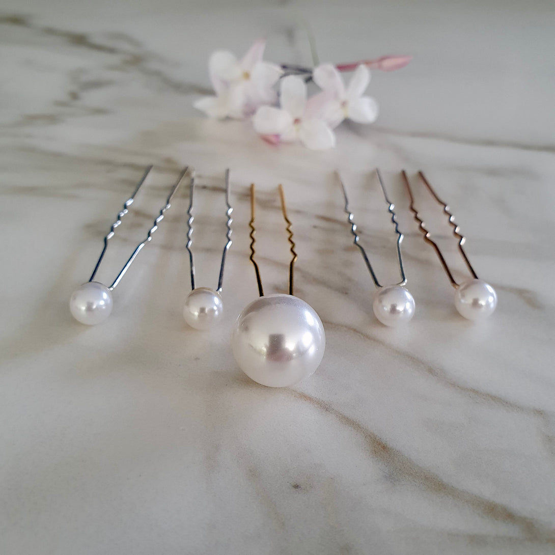 Pearl Bridal Hair Pins In Different Sizes For Brides, Silver Or Gold Wedding Accessories