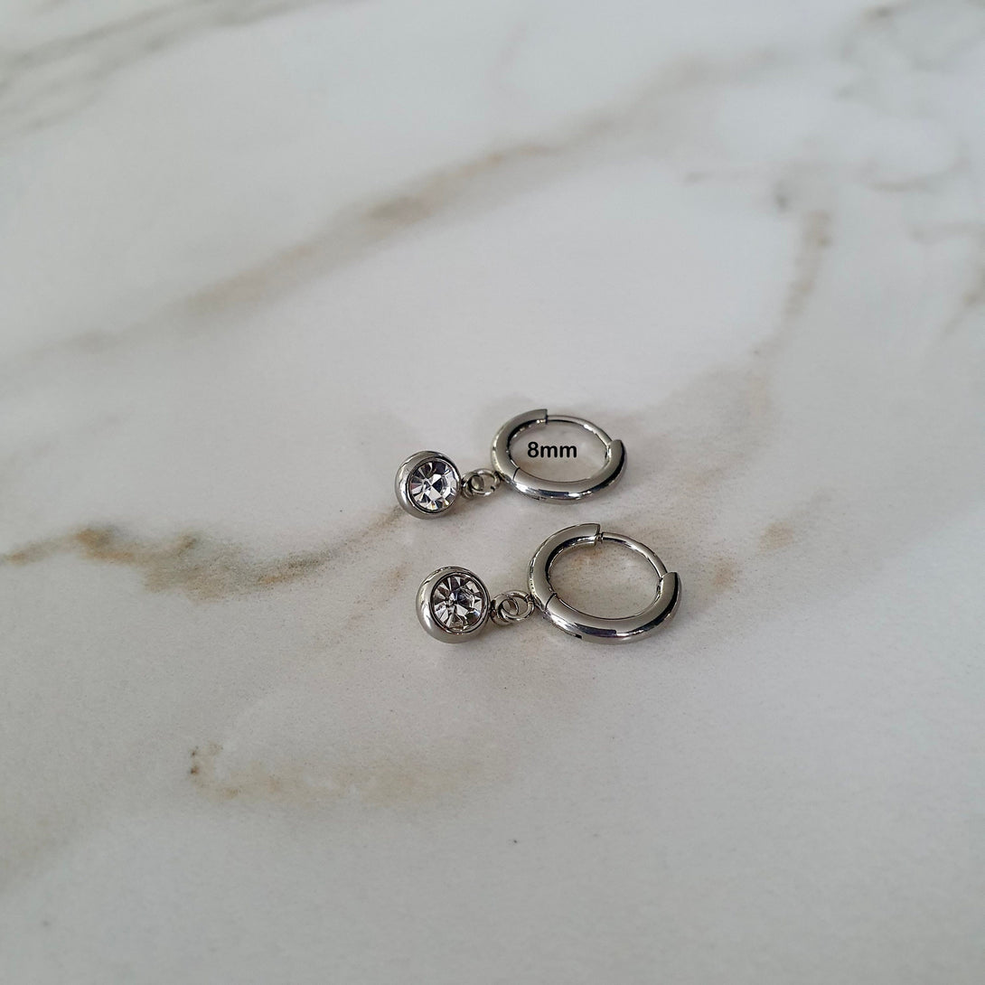 Small Titanium Hoops With Austrian Crystal Charms, Everyday Layer Earrings