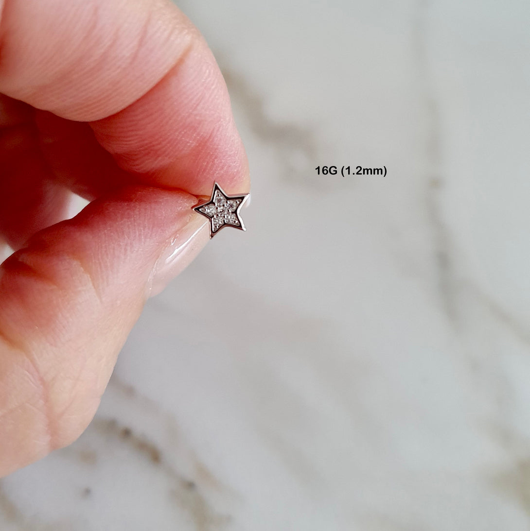 Titanium Star Or Moon Stud Earring, Tragus, Cartilage, Helix Piercing, 16 Gauge