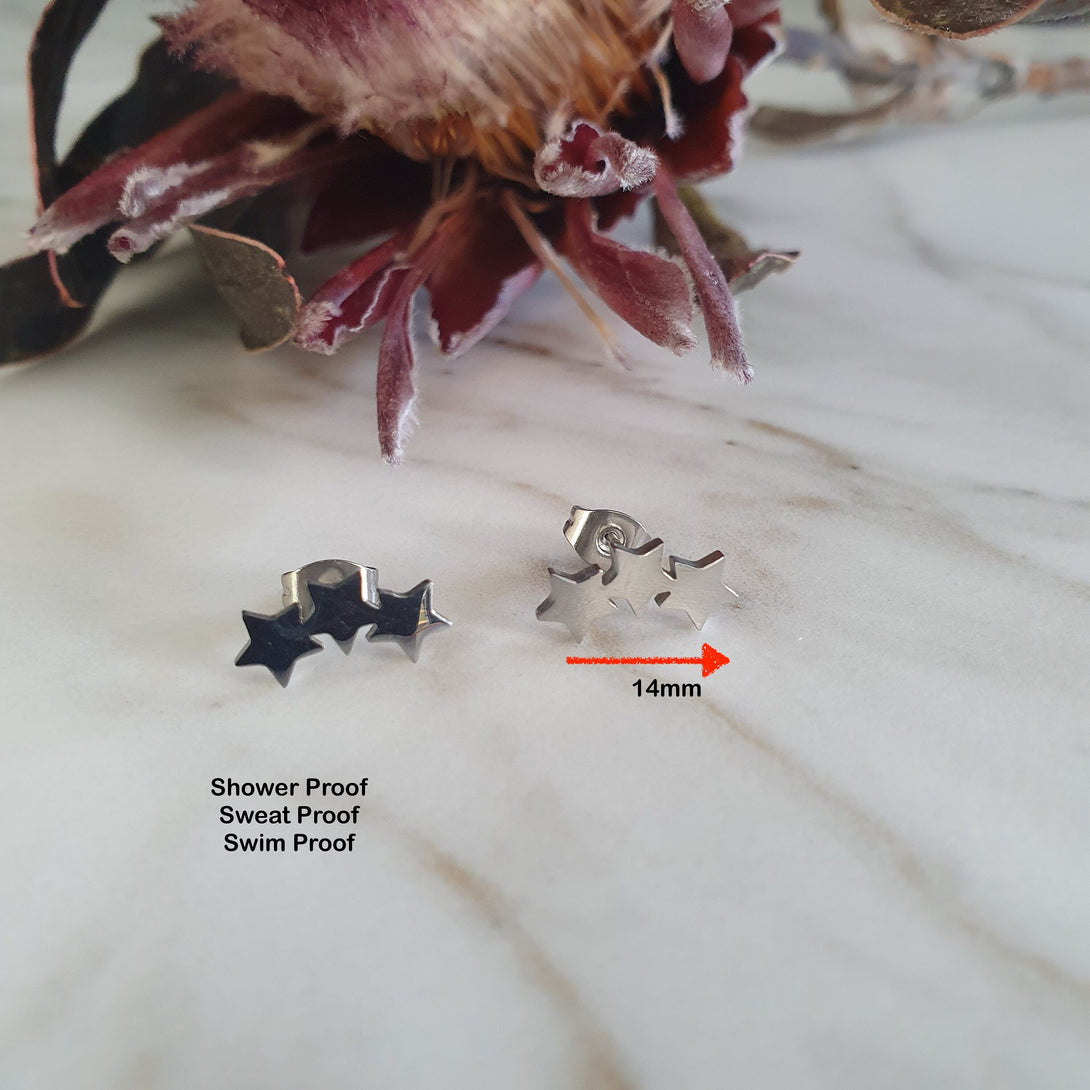 Triple Star Climber Stud Earrings In Hypoallergenic Surgical Steel