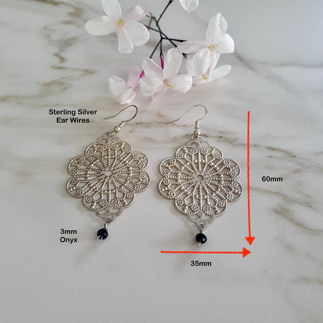 Moroccan Filigree Earrings With Gemstone Drop