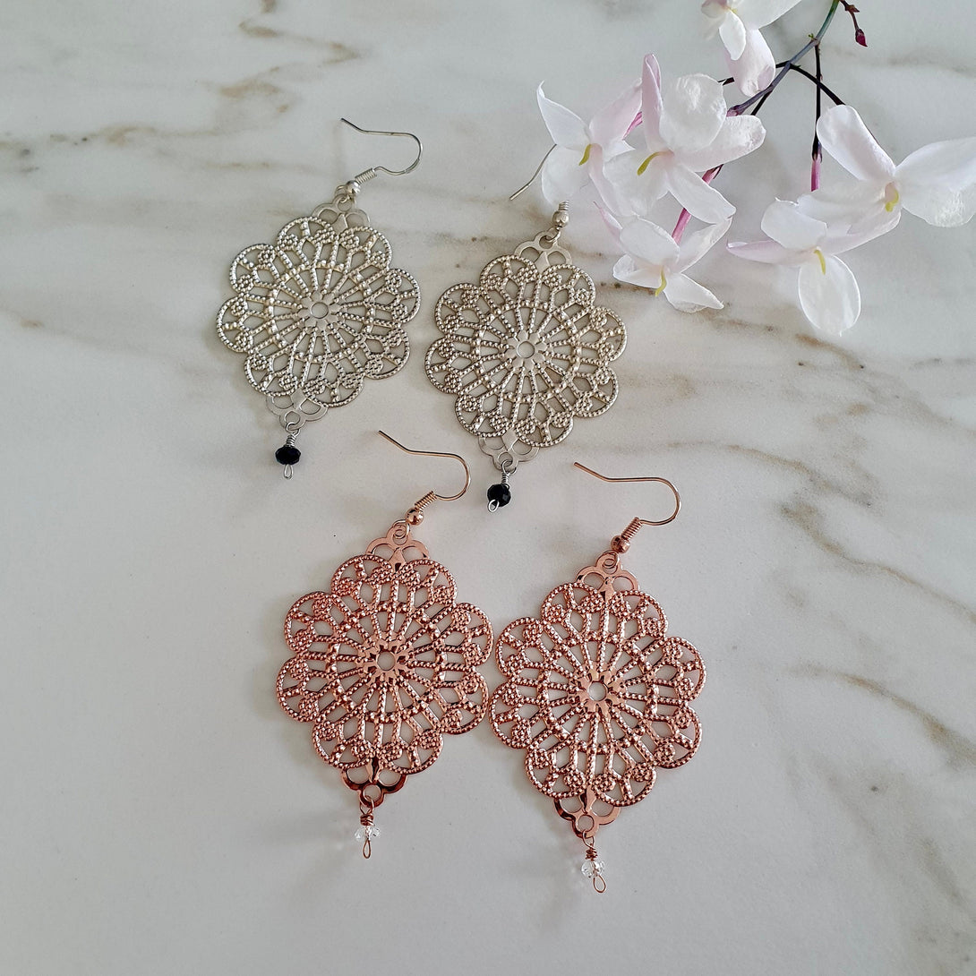 Moroccan Filigree Earrings With Gemstone Drop