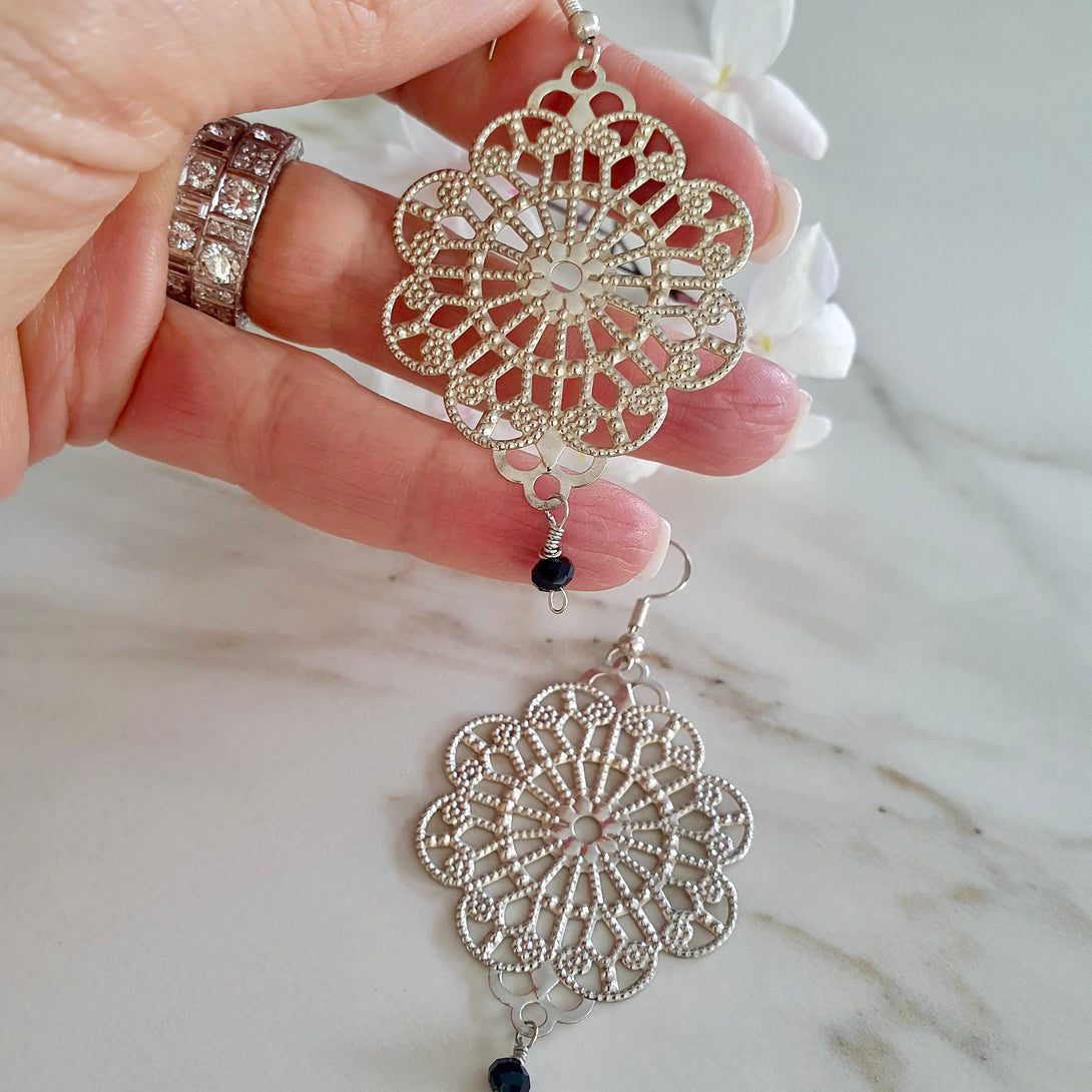 Moroccan Filigree Earrings With Gemstone Drop