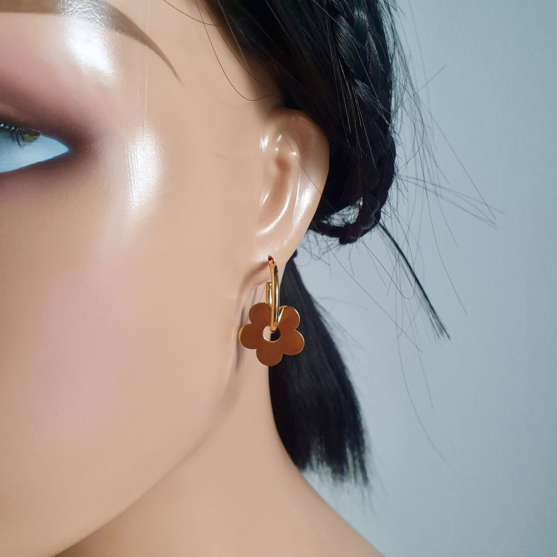 Flower Charm Hoops In Titanium, Hypoallergenic Jewellery, Hoops Two Ways