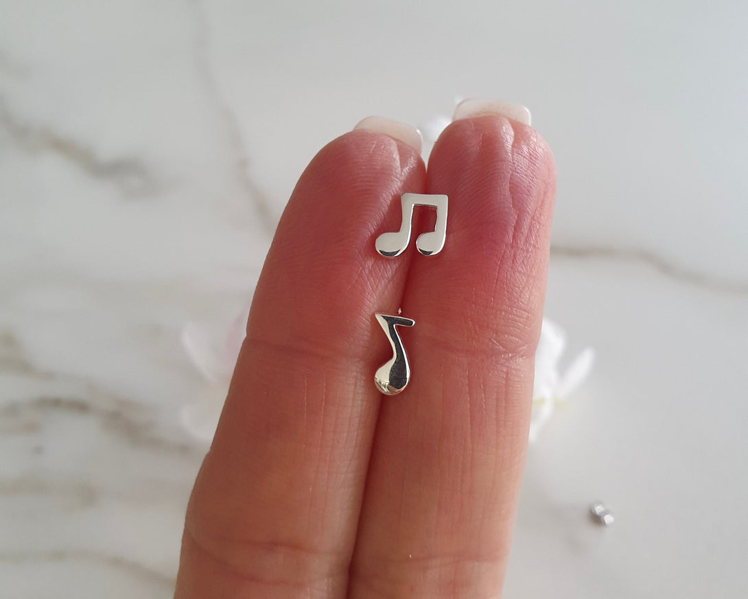 Sterling Silver Music Note Stud Earrings