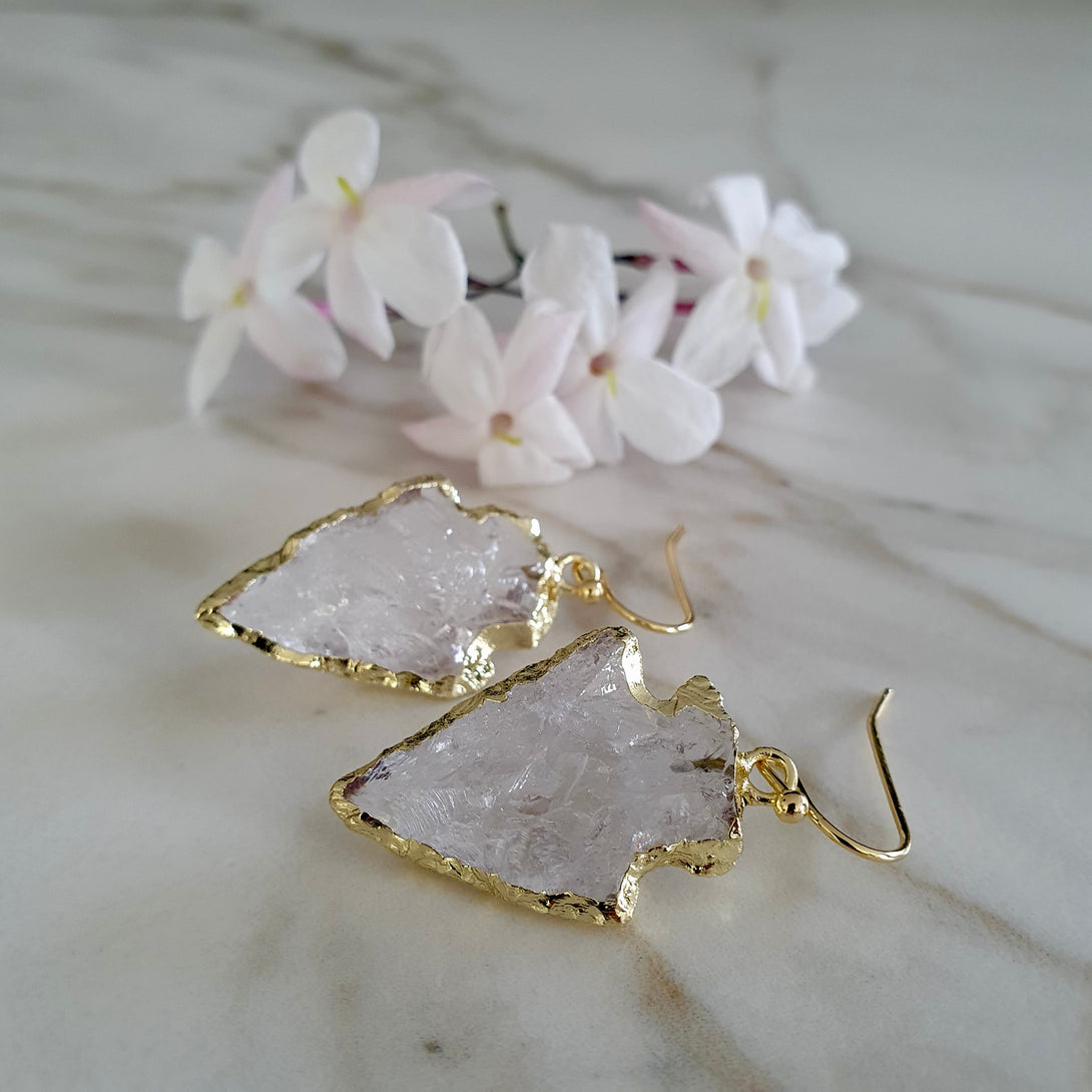 Raw Quartz Crystal Drop Earrings