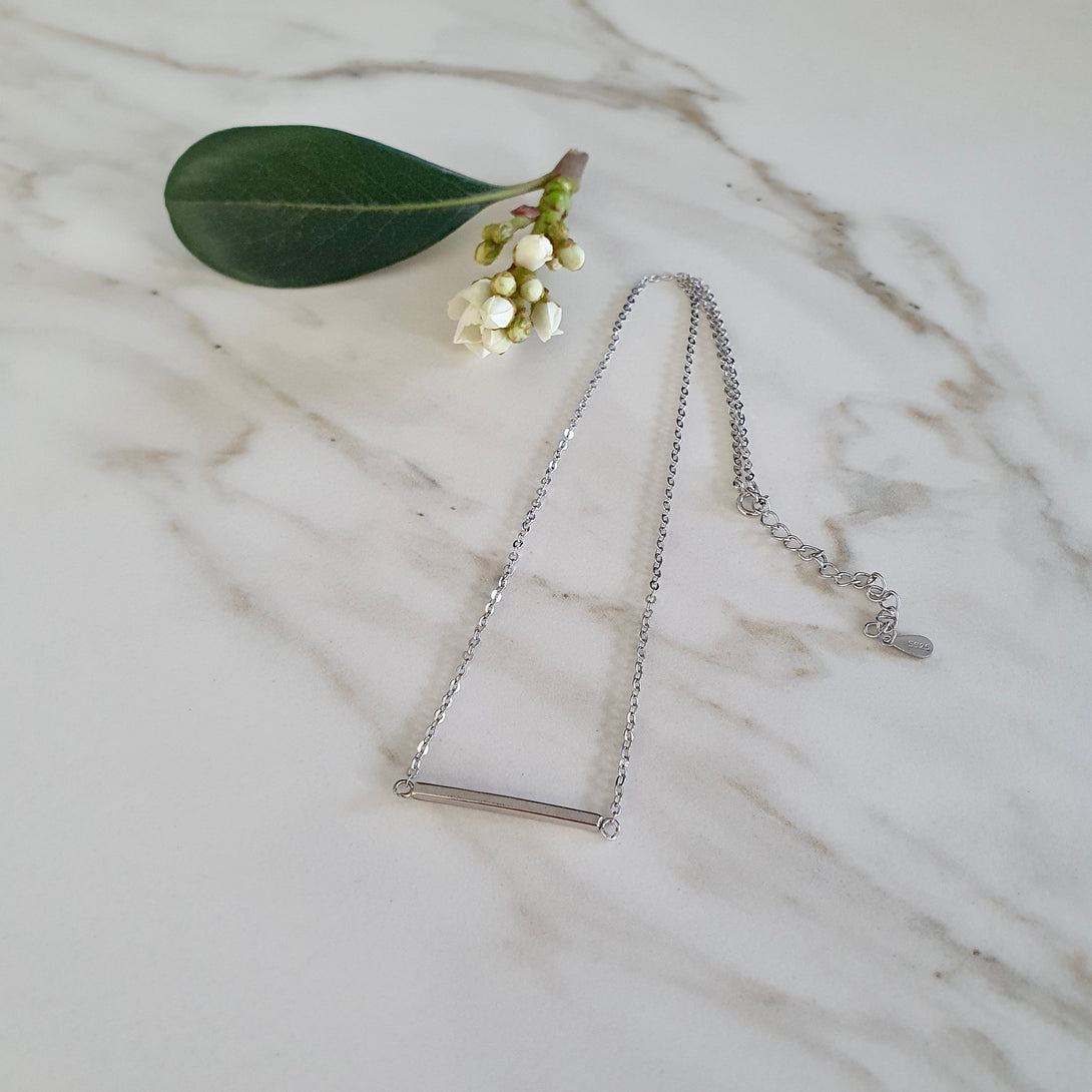 Minimalist Sterling Silver Bar Necklace, Elegant, Classic