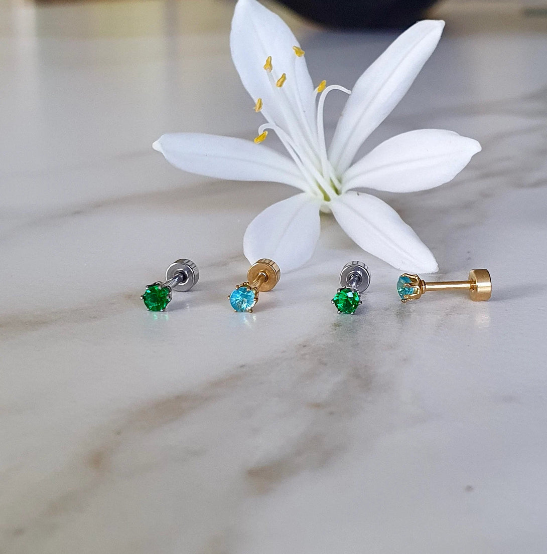 Sparkly, Mini Titanium 3mm Screw Back Studs In Multiple Colours, Claw Set