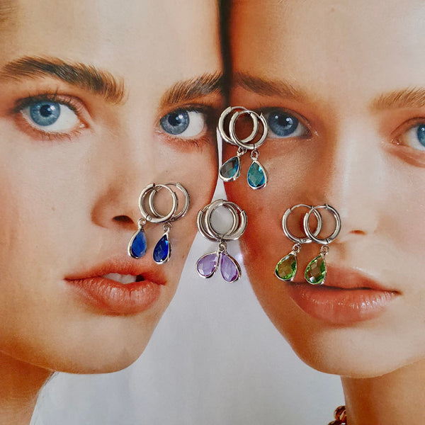 Titanium Hoop Earrings with Stunning Teardrop Austrian Crystal Charms