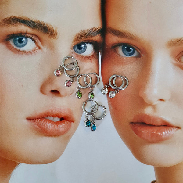 Small Titanium Hoops With Austrian Crystal Charms, Everyday Layer Earrings