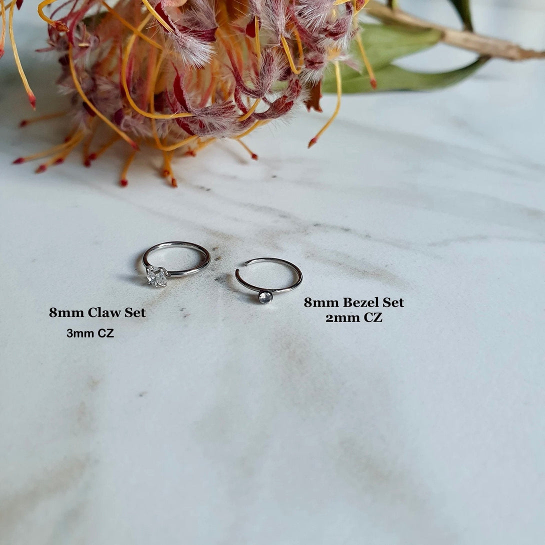 Single Titanium Open Huggie, Tiny CZ Open Hoop Earring, Lobe, Nose Piercing, Mini Hug Hoop, Dainty Sparkle Hoop In Silver Or Gold