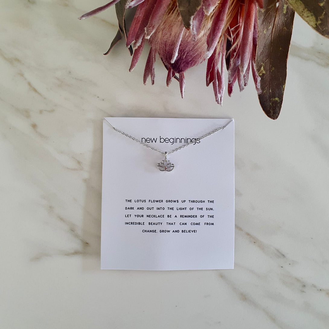 Lotus Flower Pendant Necklace on a Card - A Symbol of Purity, Enlightenment, and Rebirth