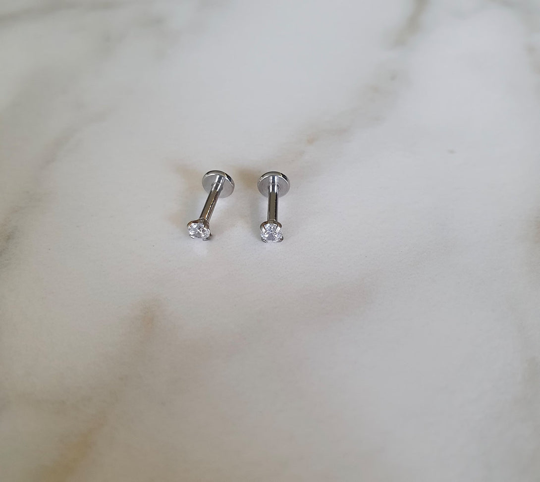 Surgical Steel Flat Back CZ Helix, Cartilage, Conch, Ear, Lip, Monroe Piercing Stud, Single Stud