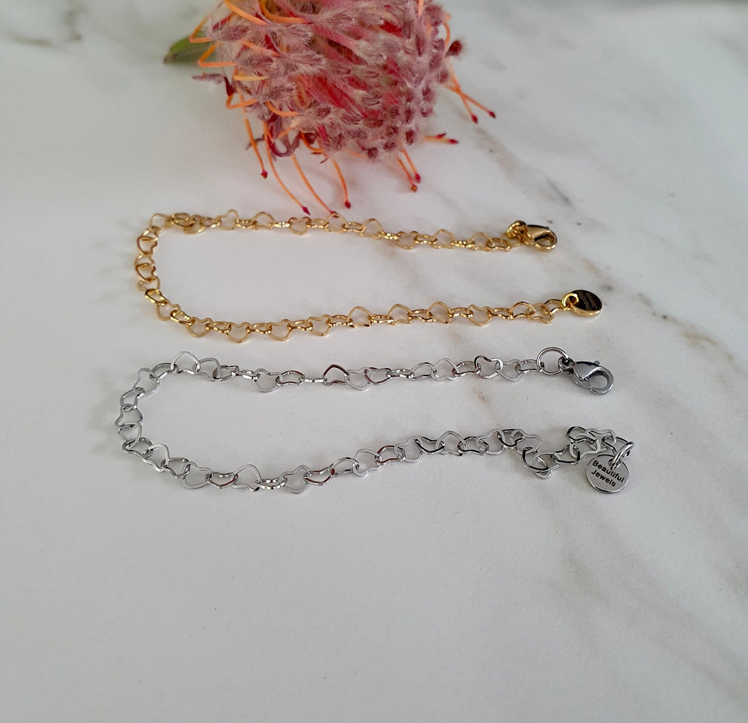 Open Heart Layer Bracelet In Silver Or Gold, Dainty And Delicate Jewellery