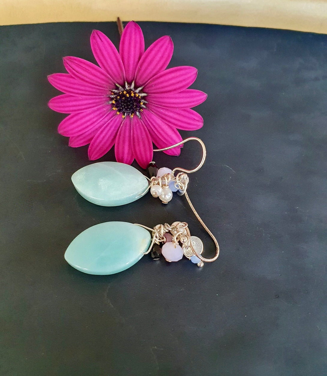 Amazonite Gemstone Cluster Earrings, Handmade In Sterling Silver, Boho Jewellery, Natural Stone Statement Earrings, Gift for Her