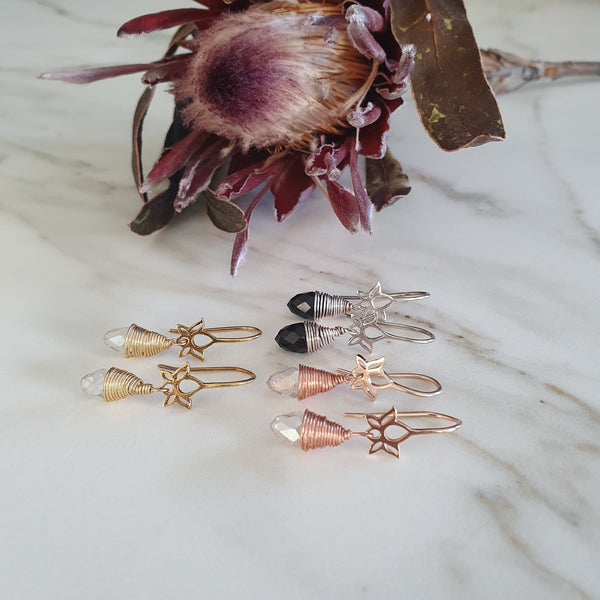 Symbolic Lotus Drop Earrings In Sterling Silver With Austrian Crystal | Silver, Gold, Rose Gold Options