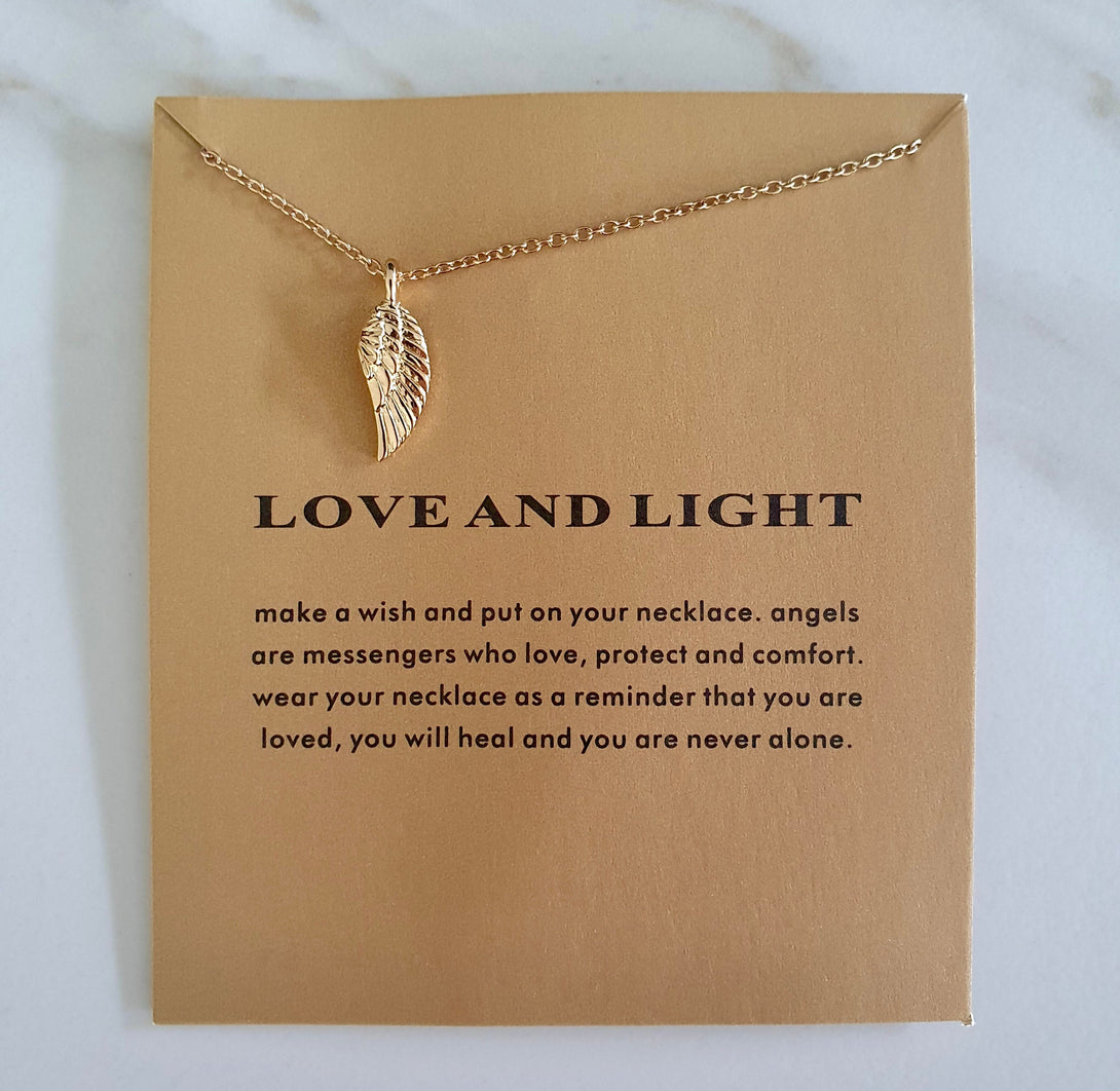 Guardian Angel Wing Necklace in Silver or Gold, On A Card With Message, Symbolic Friendship Gift