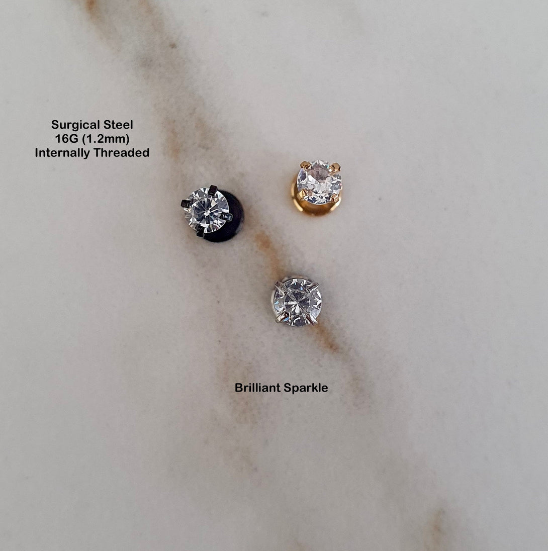 Surgical Steel Flat Back CZ Helix, Cartilage, Conch, Ear, Lip, Monroe Piercing Stud, Single Stud