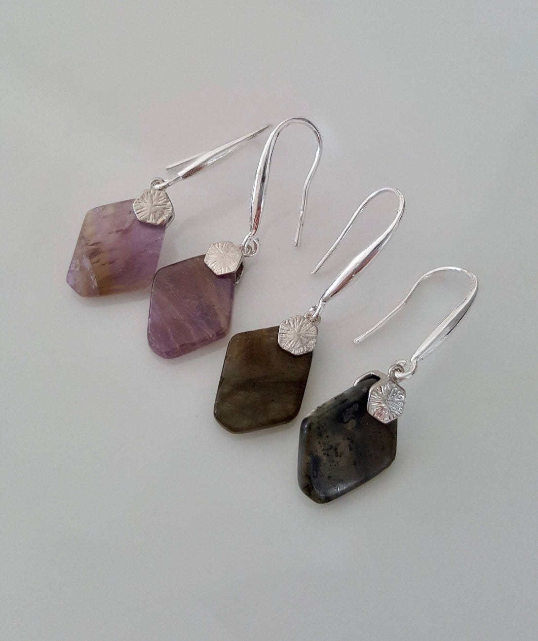 Amethyst Or Labradorite Sterling Silver Gemstone Drop Earrings, February And March Birthstone Jewellery