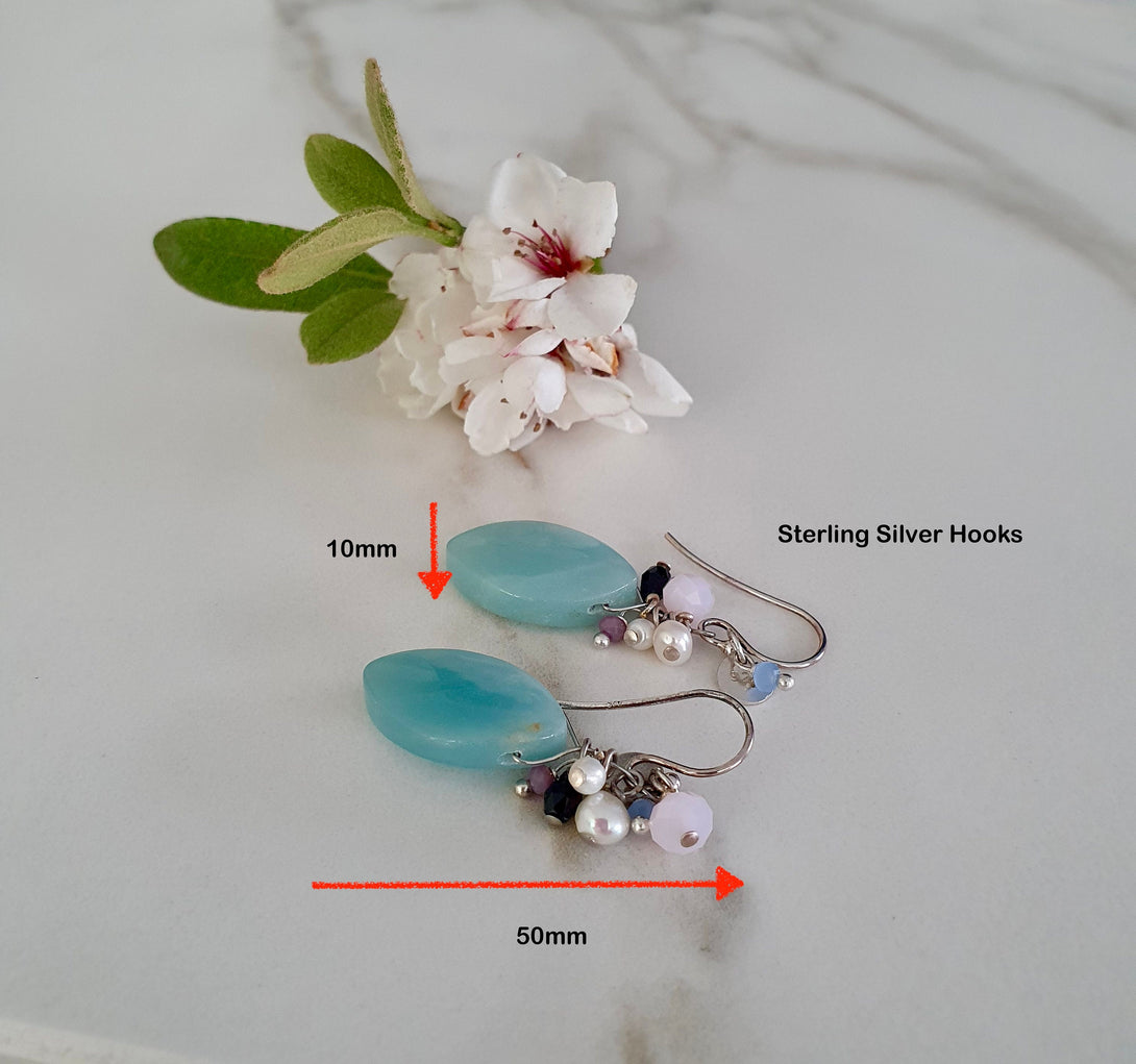 Amazonite Gemstone Cluster Earrings, Handmade In Sterling Silver, Boho Jewellery, Natural Stone Statement Earrings, Gift for Her