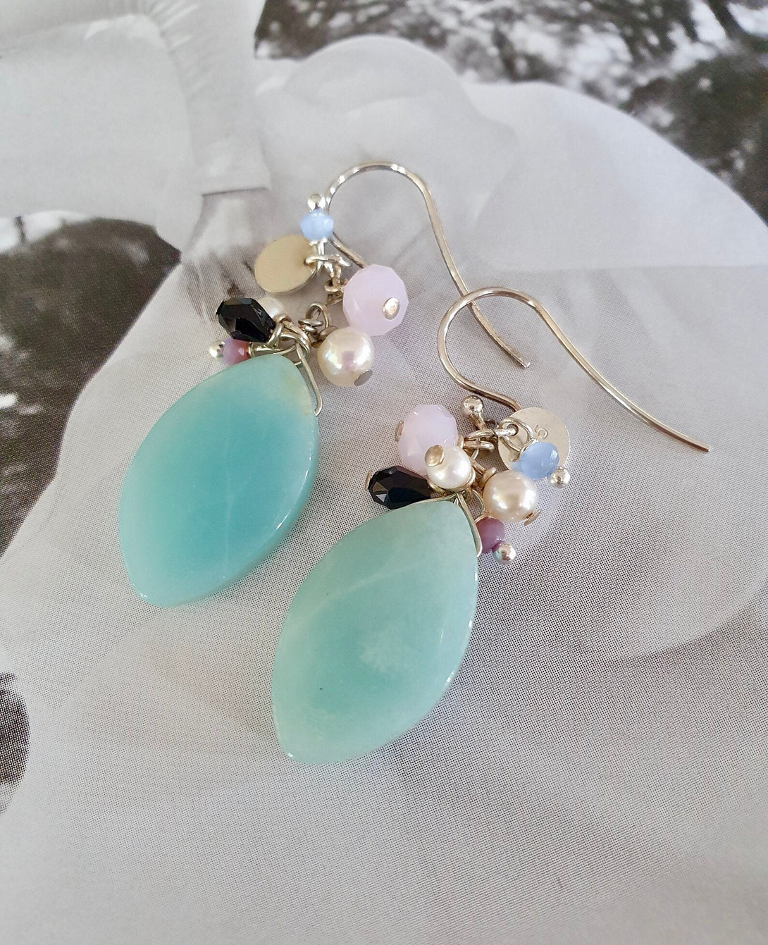 Amazonite Gemstone Cluster Earrings, Handmade In Sterling Silver, Boho Jewellery, Natural Stone Statement Earrings, Gift for Her