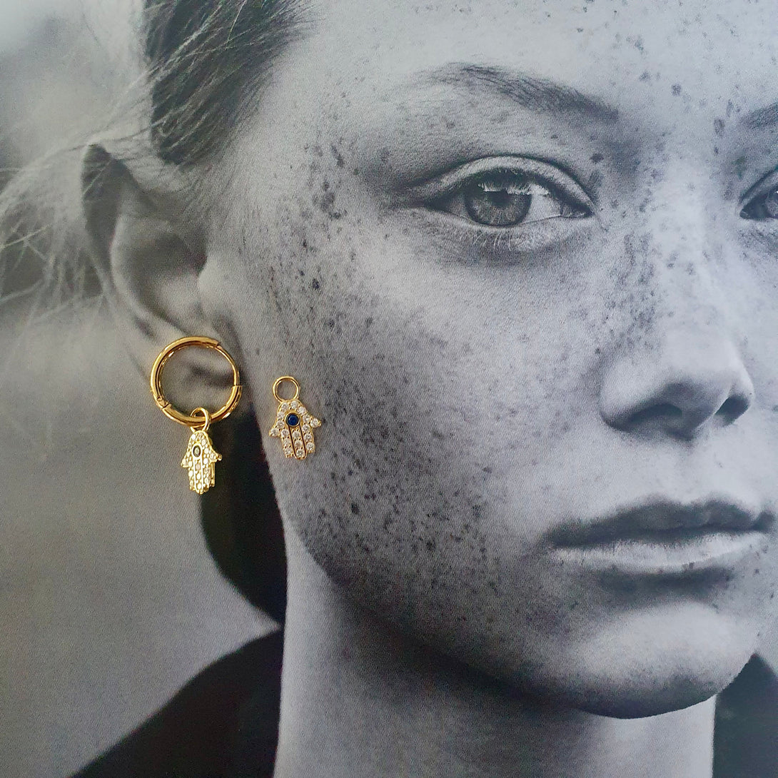 Gold Titanium Hoops with Detachable Sterling Silver And CZ Charms