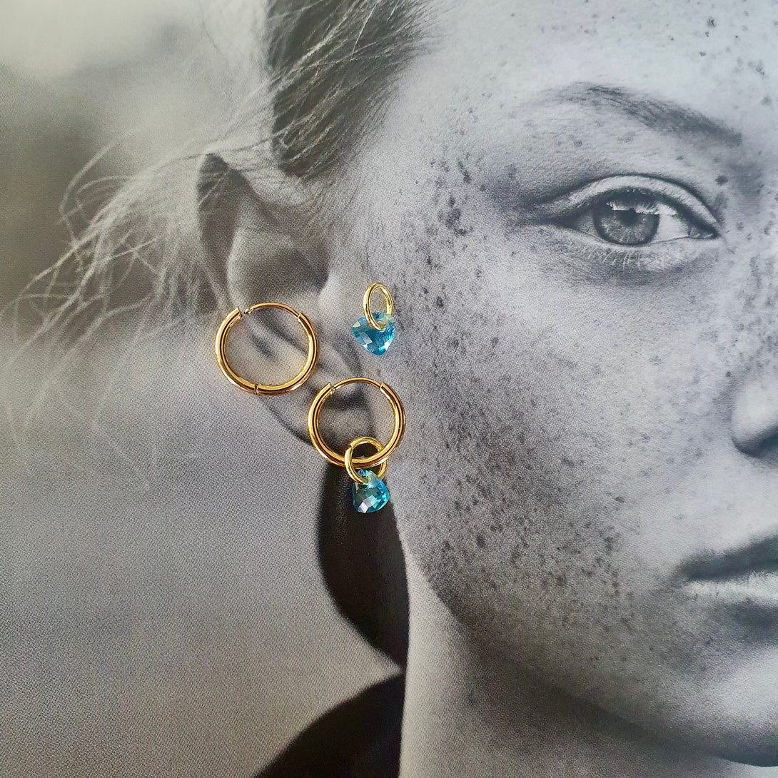 Gold Titanium Hoops with Detachable Sterling Silver And CZ Charms